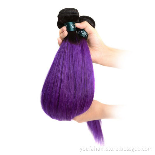 Dropshipping 10A Brazilian Virgin Human Hair Ombre Color 1b/purple Straight Hair Bundles with Closure Raw Hair Extension Vendors